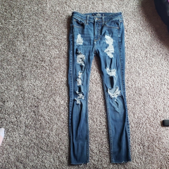 Hollister Distressed Skinny Blue Jeans, Sz 1 - Picture 1 of 16